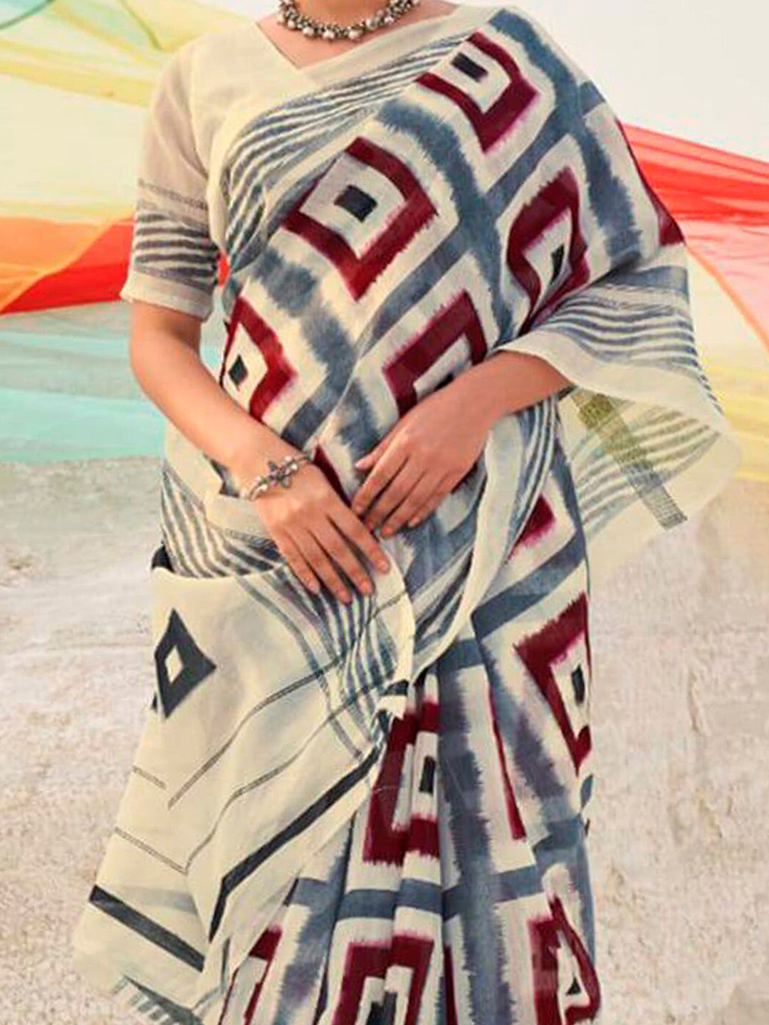 Kalini Geometric Printed Pure Cotton Saree - Distacart