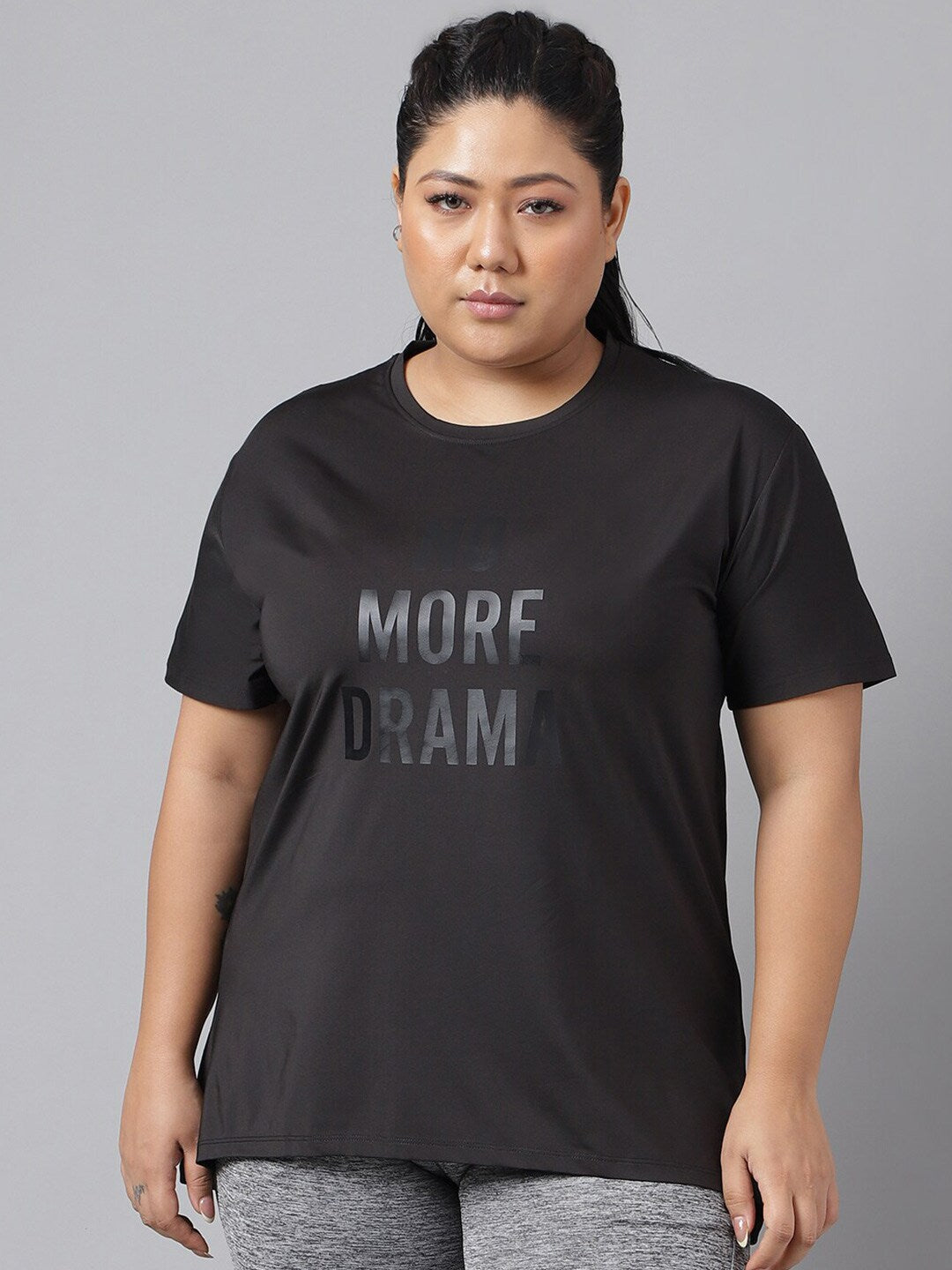 MKH Plus Size Typography Printed Dri-FIT Relaxed Fit Drop-Shoulder Sleeves Gym T-shirt - Distacart