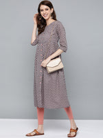 Thumbnail for HERE&NOW Women Grey & Pink Floral Print Empire A-Line Kurta - Distacart