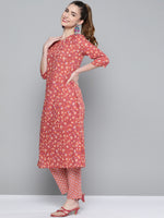 Thumbnail for HERE&NOW Women Pink & White Floral Printed Kurta with Palazzos - Distacart