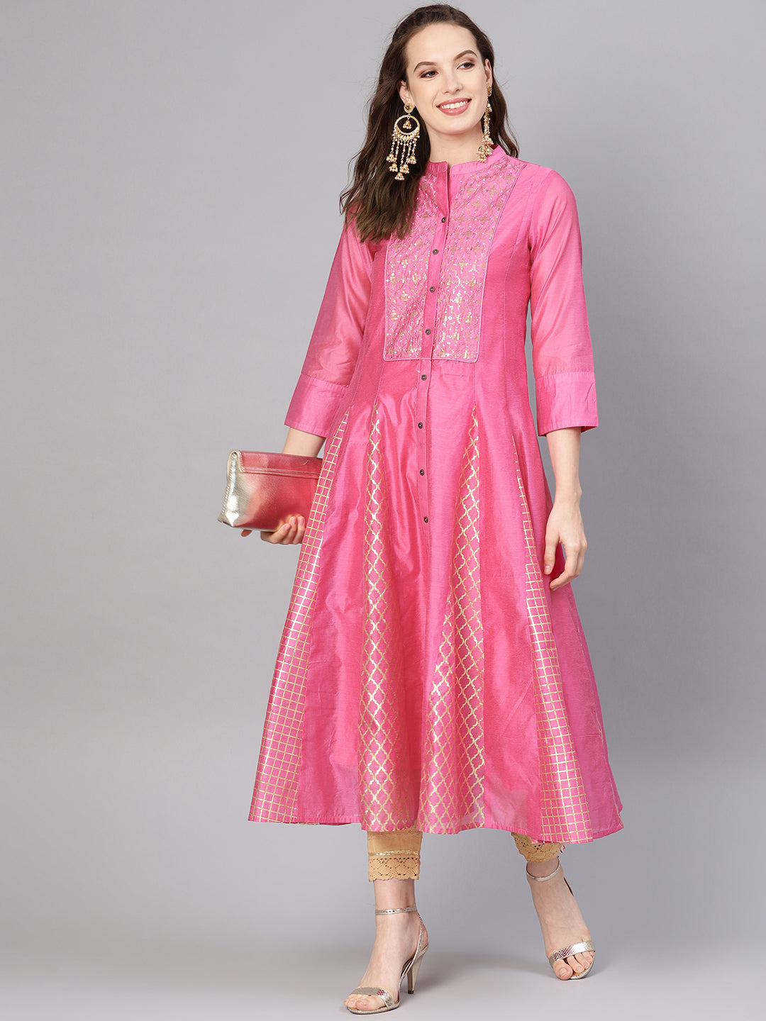 Juniper Women Fuchsia Chanderi Embellished Anarkali Kurta - Distacart