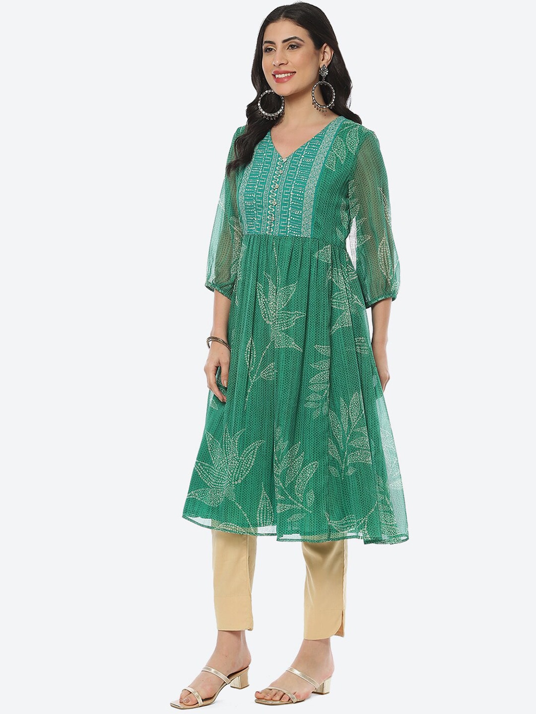 Biba Women Floral Printed Mirror Work Anarkali Kurta - Distacart