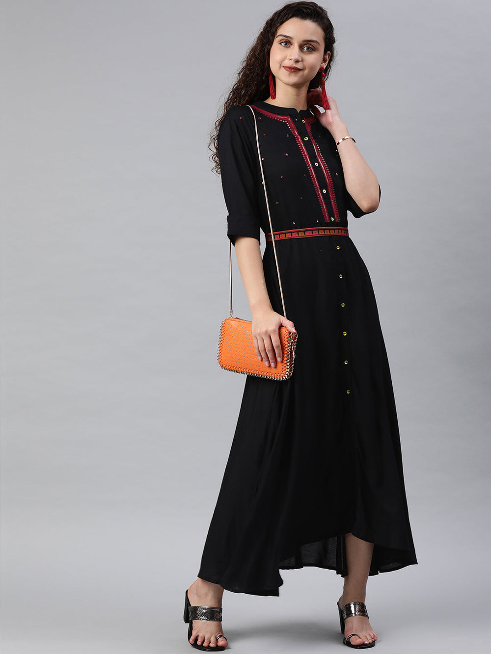 Juniper Women's Black Rayon Embellished Flared Dress - Distacart