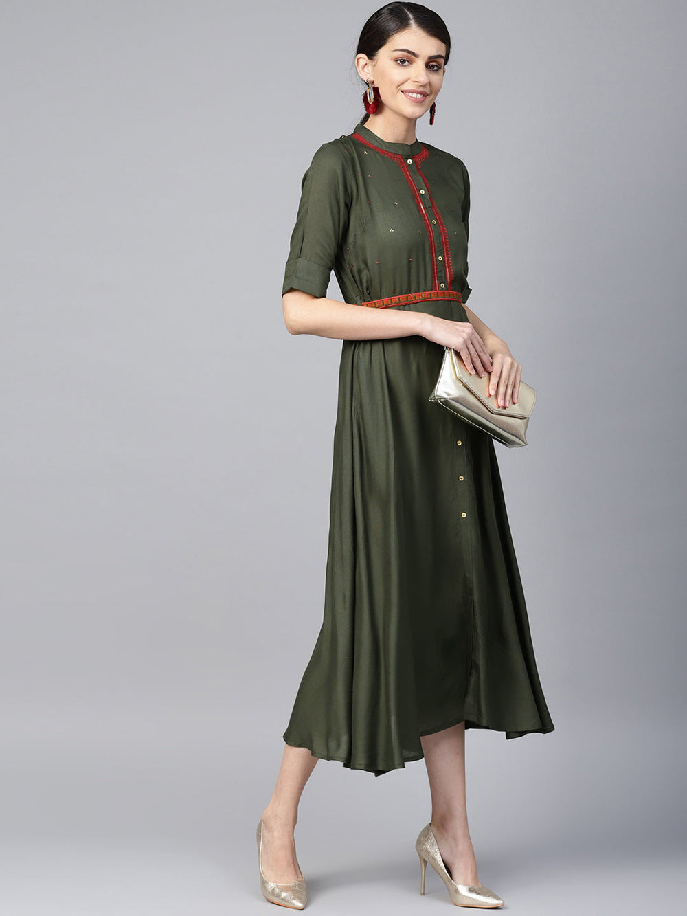 Juniper Women's Cotton Cambric Yellow Printed Embroidered Flared Festive Long Dress - Distacart