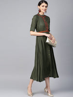 Thumbnail for Juniper Women's Cotton Cambric Yellow Printed Embroidered Flared Festive Long Dress - Distacart