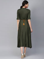 Thumbnail for Juniper Women's Cotton Cambric Yellow Printed Embroidered Flared Festive Long Dress - Distacart