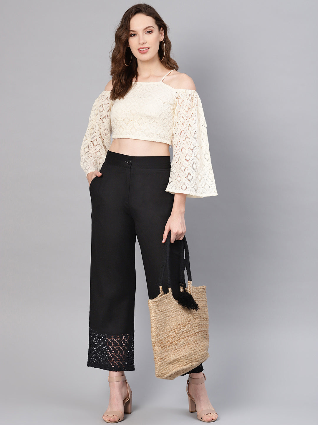 Juniper Women Black Cotton Flex Solid Wide Leg Palazzo - Distacart