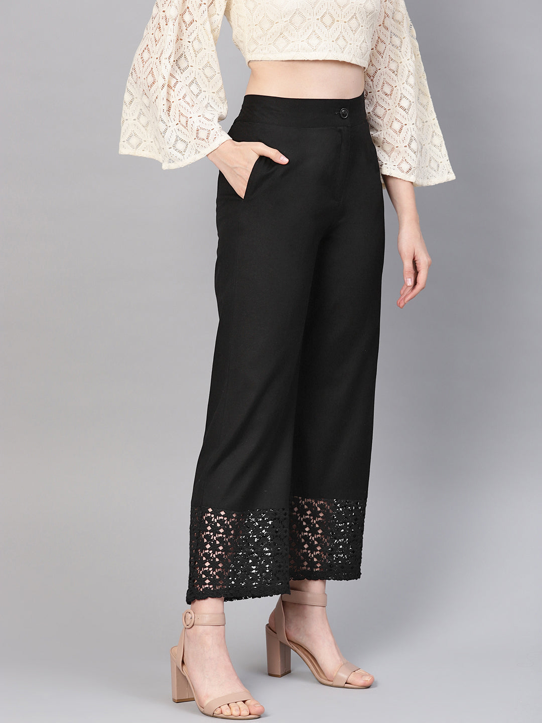 Juniper Women Black Cotton Flex Solid Wide Leg Palazzo - Distacart