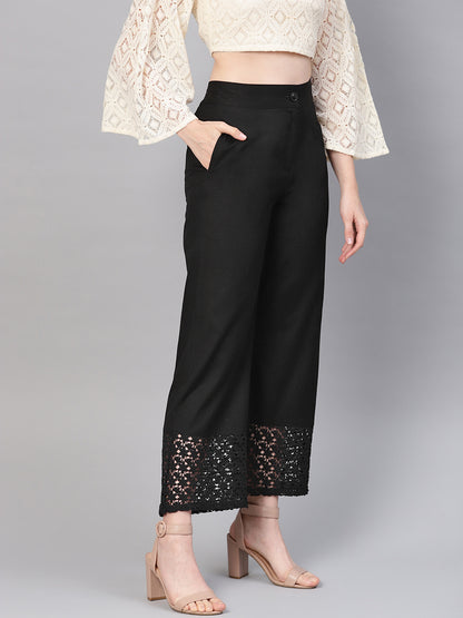 Juniper Women Black Cotton Flex Solid Wide Leg Palazzo - Distacart