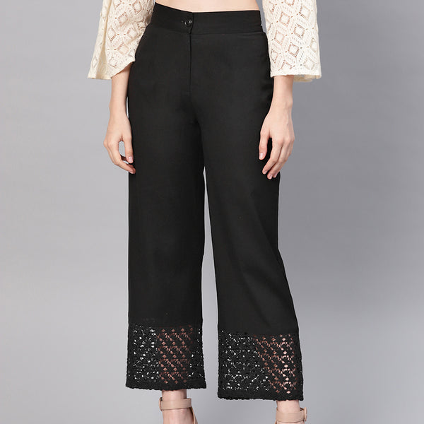 Juniper Women Black Cotton Flex Solid Wide Leg Palazzo - Distacart