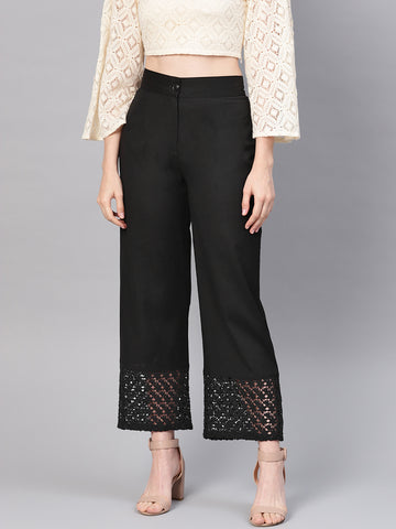 Juniper Women Black Cotton Flex Solid Wide Leg Palazzo - Distacart