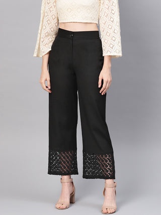 Juniper Women Black Cotton Flex Solid Wide Leg Palazzo - Distacart