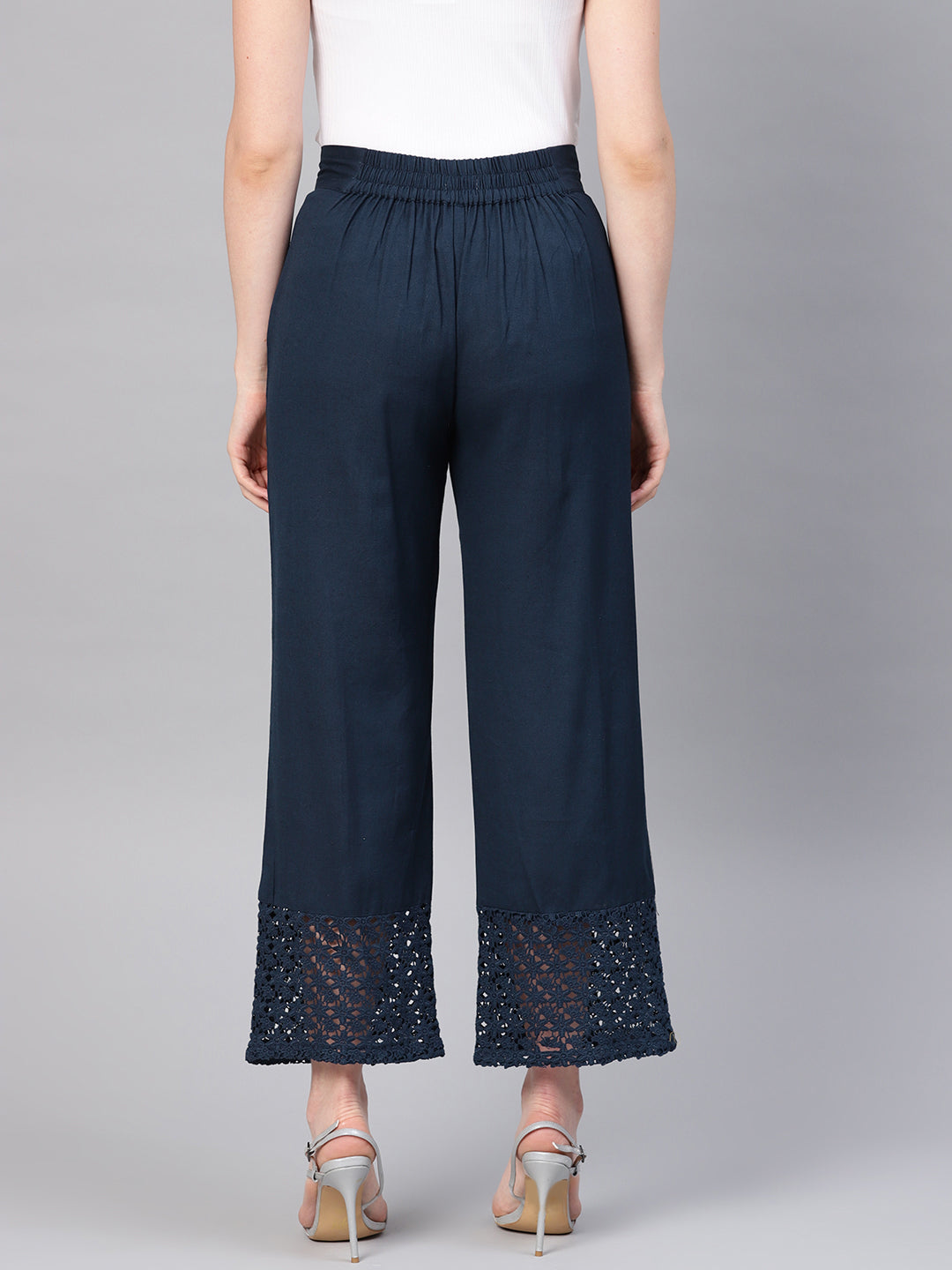 Juniper Women Navy Blue Cotton Flex Solid Wide Leg Palazzo - Distacart