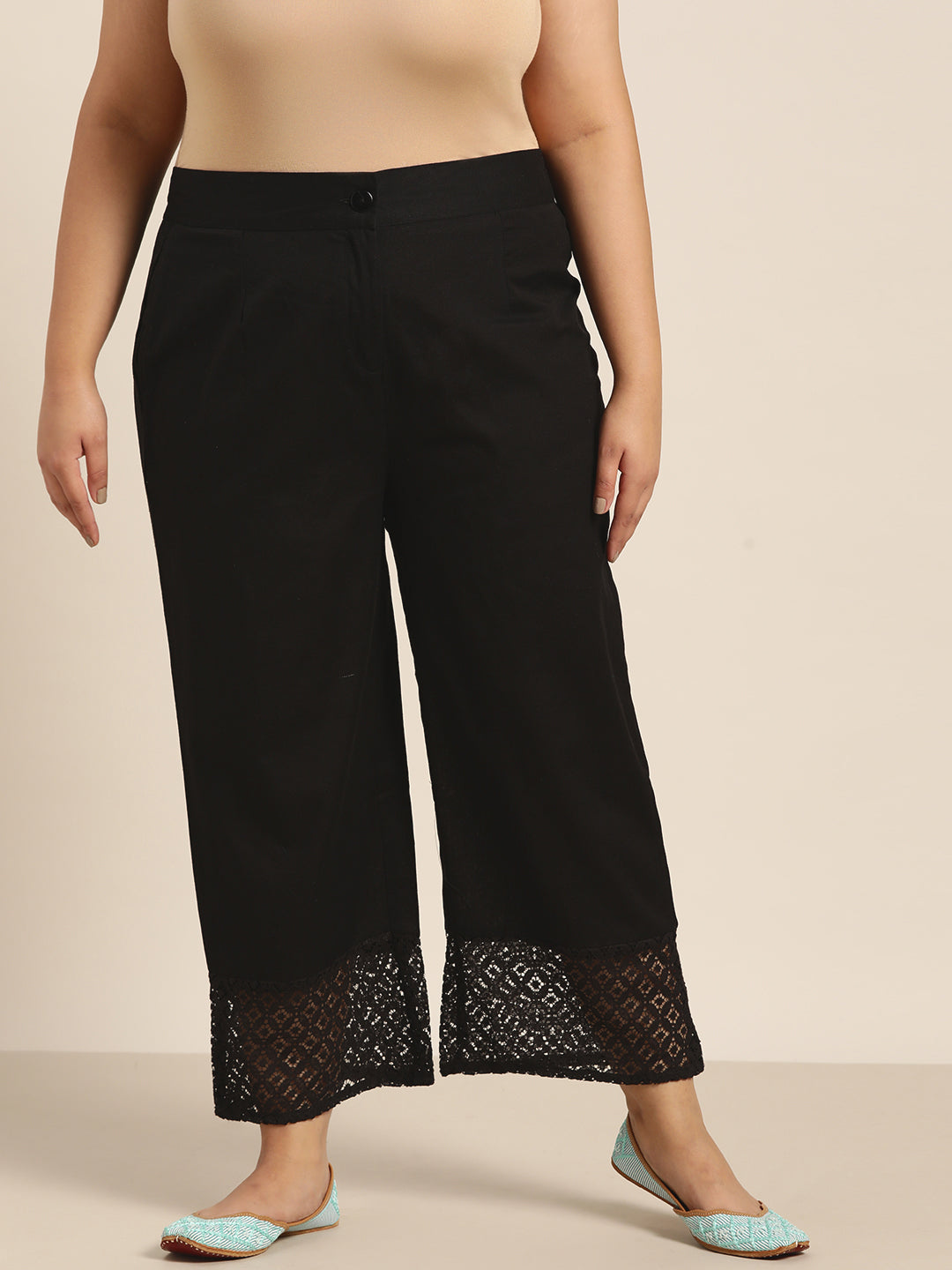 Juniper Women Black Cotton Flex Solid Wide Leg Palazzo - Distacart