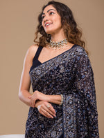 Thumbnail for Koskii Floral Embroidered Sequined Poly Georgette Saree - Distacart