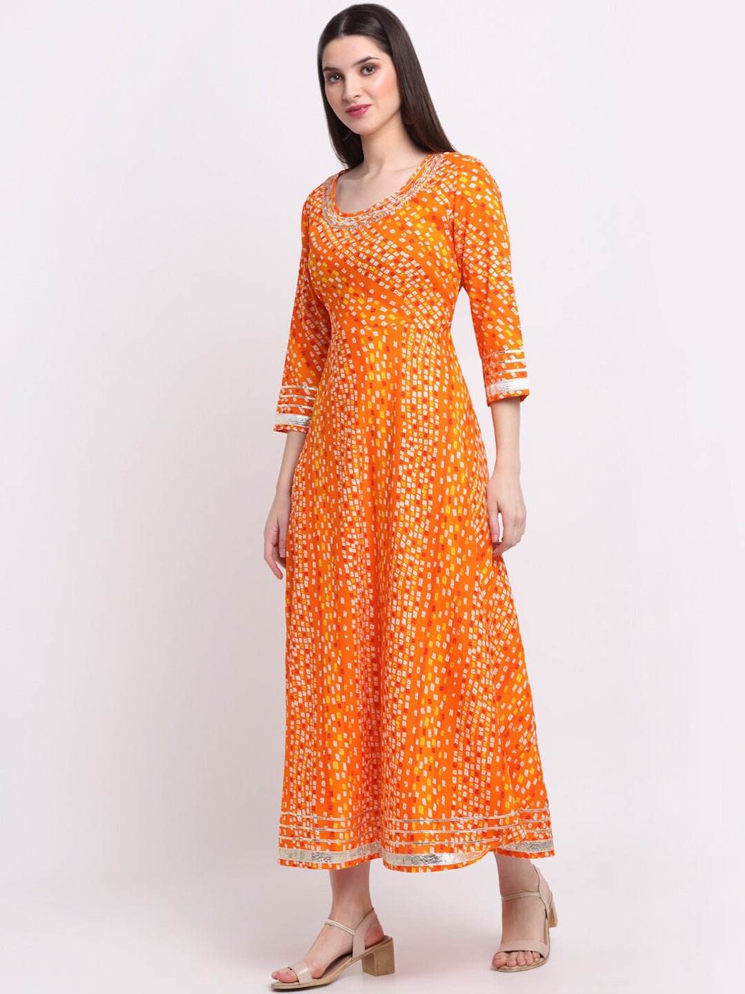 Kalini Women Orange Ethnic Motifs Printed Pastels Anarkali Kurta - Distacart