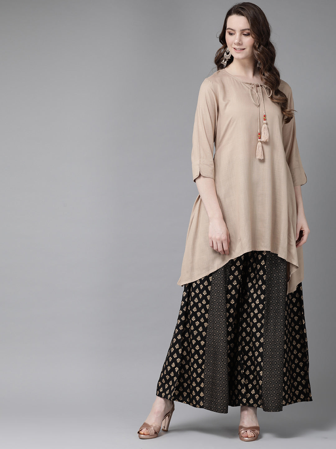 Juniper Womens Beige Rayon Slub Solid Kurta - Distacart