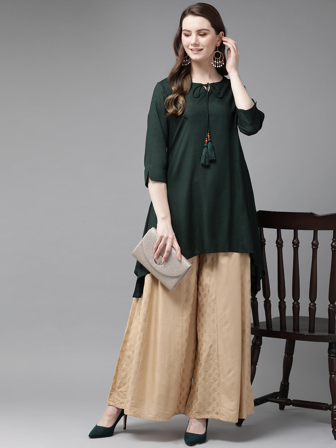 Juniper Women Jadegreen Rayon Slub Solid Asymmetric Kurta - Distacart