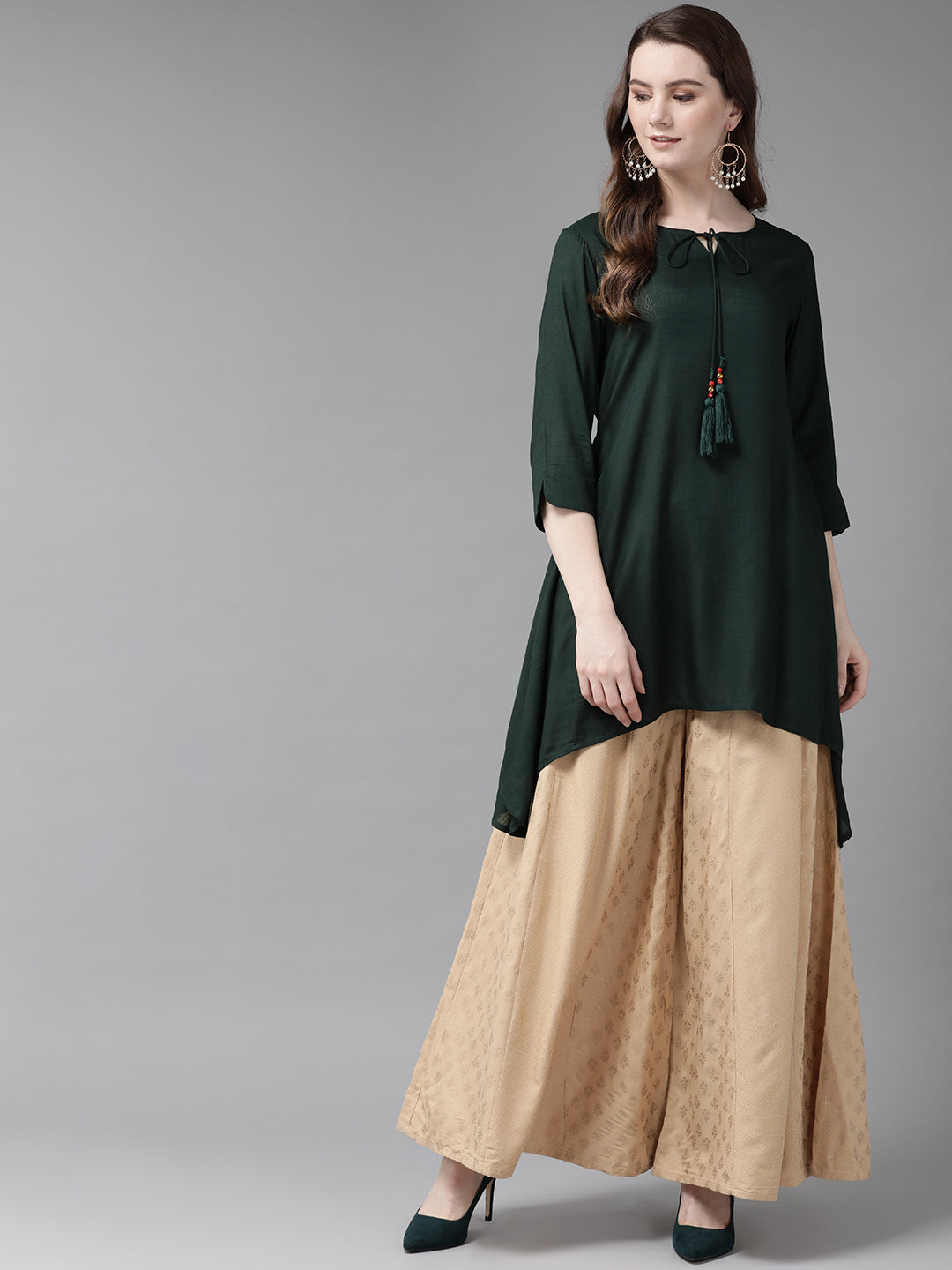 Juniper Women Jadegreen Rayon Slub Solid Asymmetric Kurta - Distacart