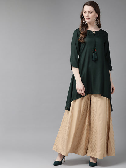 Juniper Women Jadegreen Rayon Slub Solid Asymmetric Kurta - Distacart