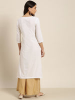 Thumbnail for Juniper Women White Cotton Voile Embroidered Straight Kurta - Distacart