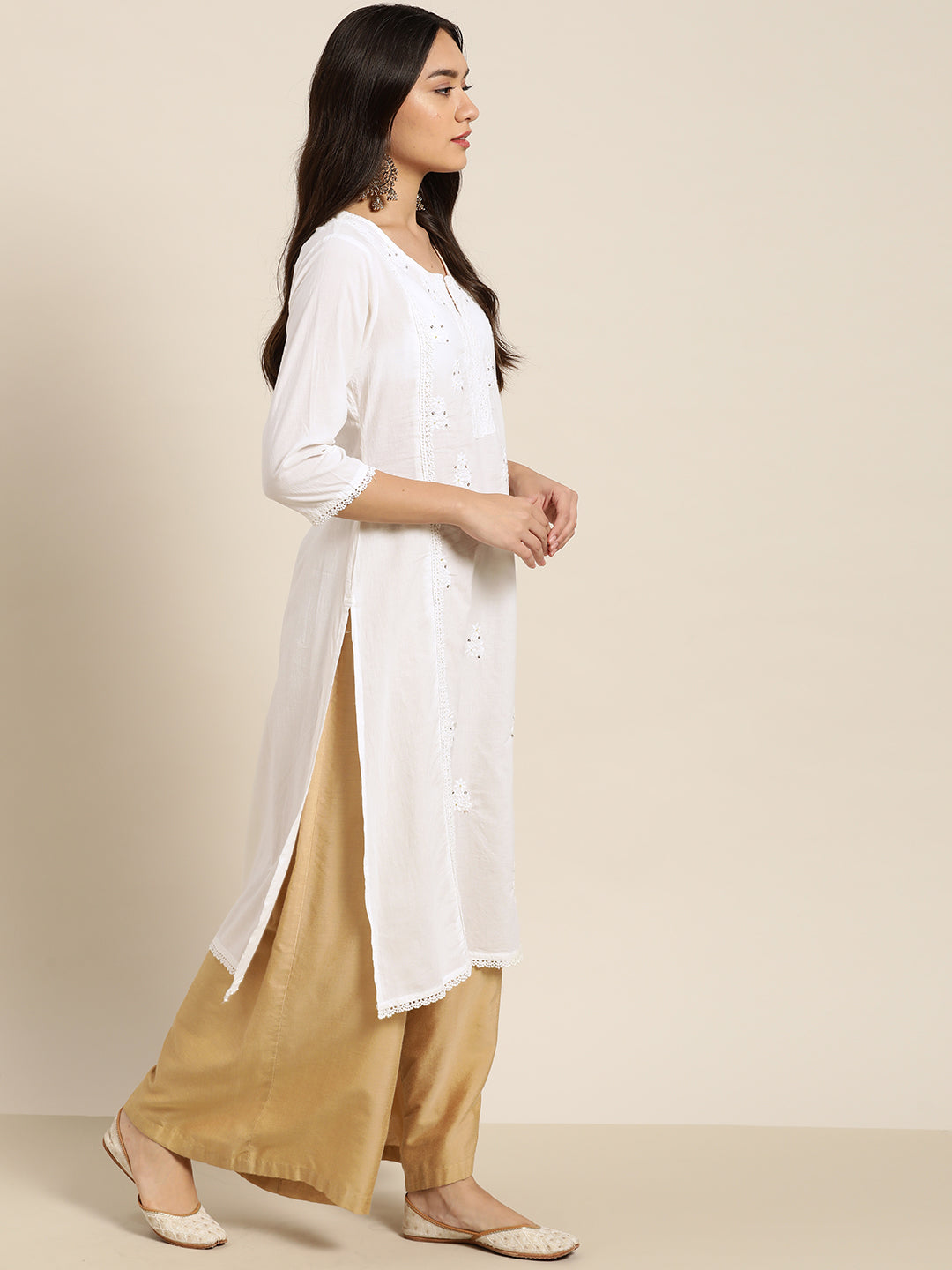 Juniper Women White Cotton Voile Embroidered Straight Kurta - Distacart