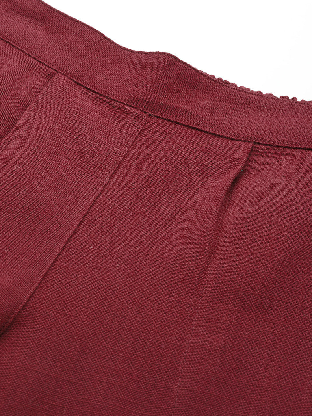 Jaipur Kurti Women Maroon Solid Cropped Easy Wash Regular Trousers - Distacart