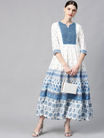 Thumbnail for Juniper Women Blue Cotton Embroidered & Printed Tiered Dress - Distacart