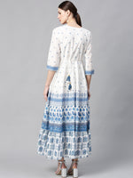 Thumbnail for Juniper Women Blue Cotton Embroidered & Printed Tiered Dress - Distacart