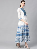 Thumbnail for Juniper Women Blue Cotton Embroidered & Printed Tiered Dress - Distacart