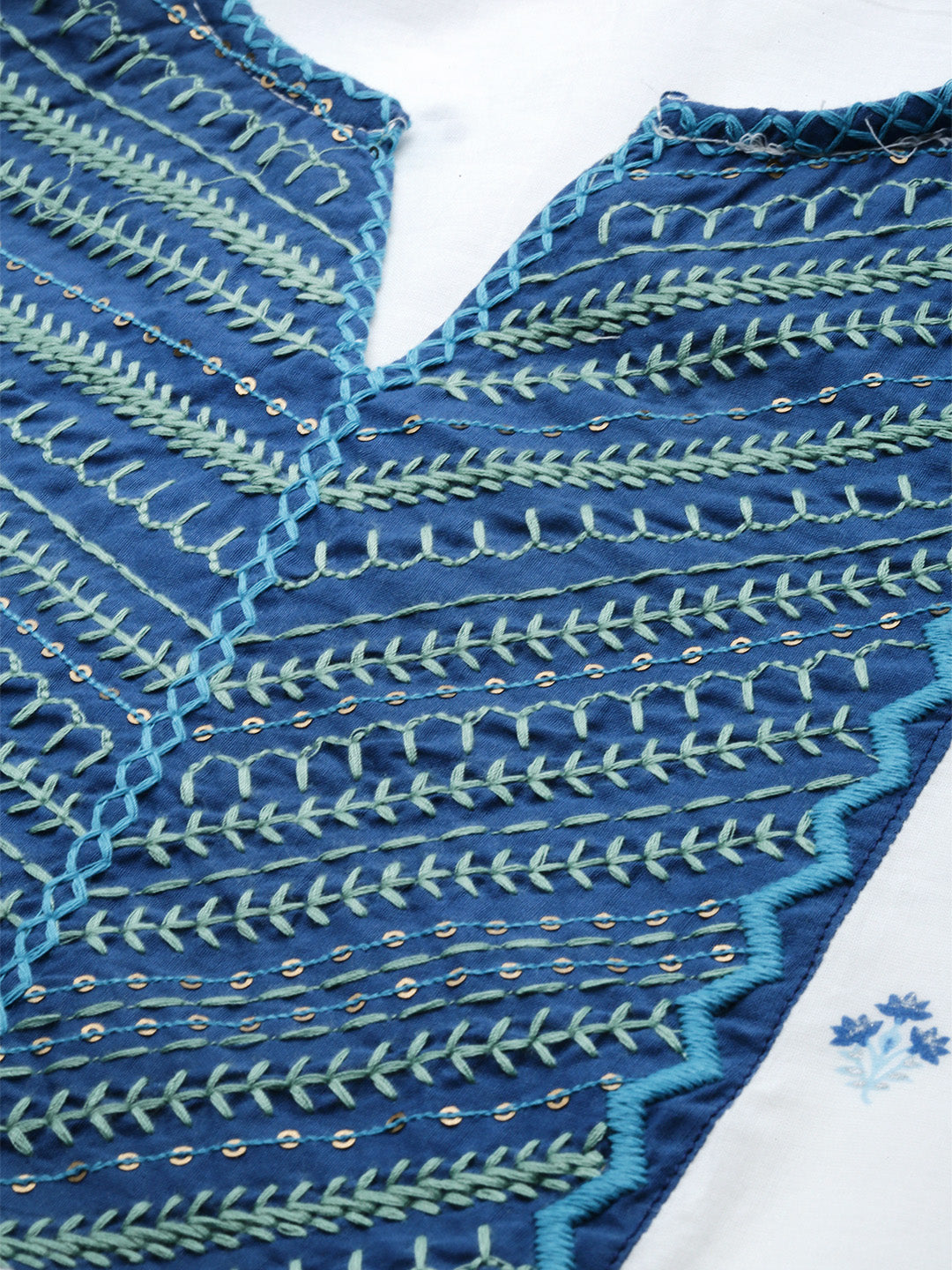 Juniper Women Blue Cotton Embroidered & Printed Tiered Dress - Distacart