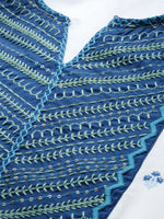 Thumbnail for Juniper Women Blue Cotton Embroidered & Printed Tiered Dress - Distacart