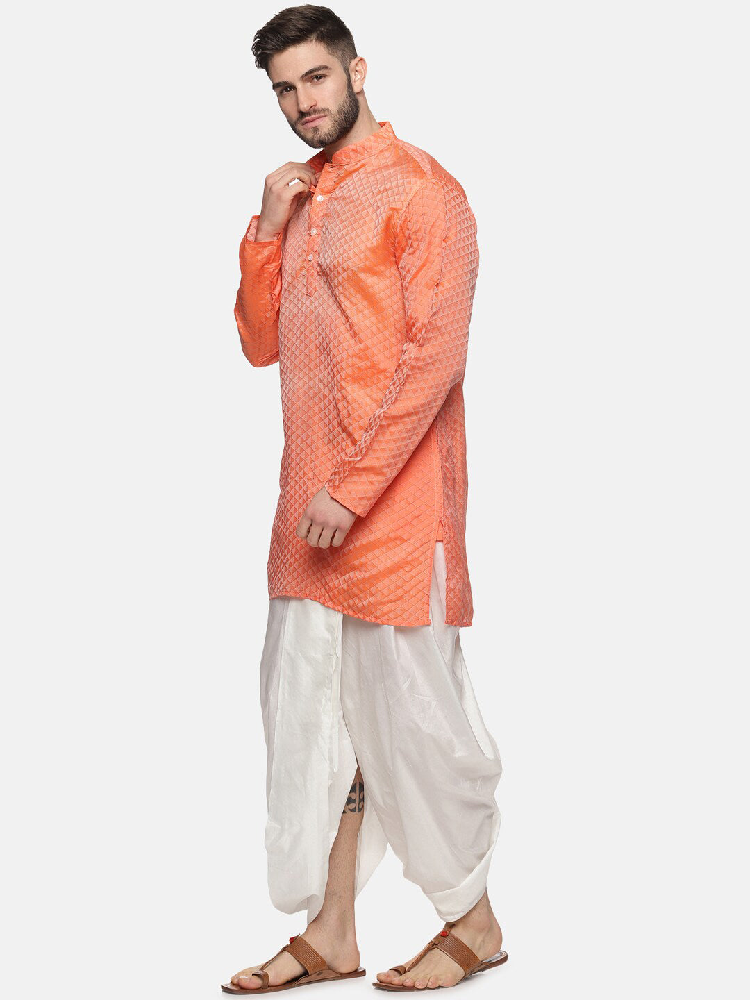 Sethukrishna Mens Orange Kurta with Dhoti Pants - Distacart