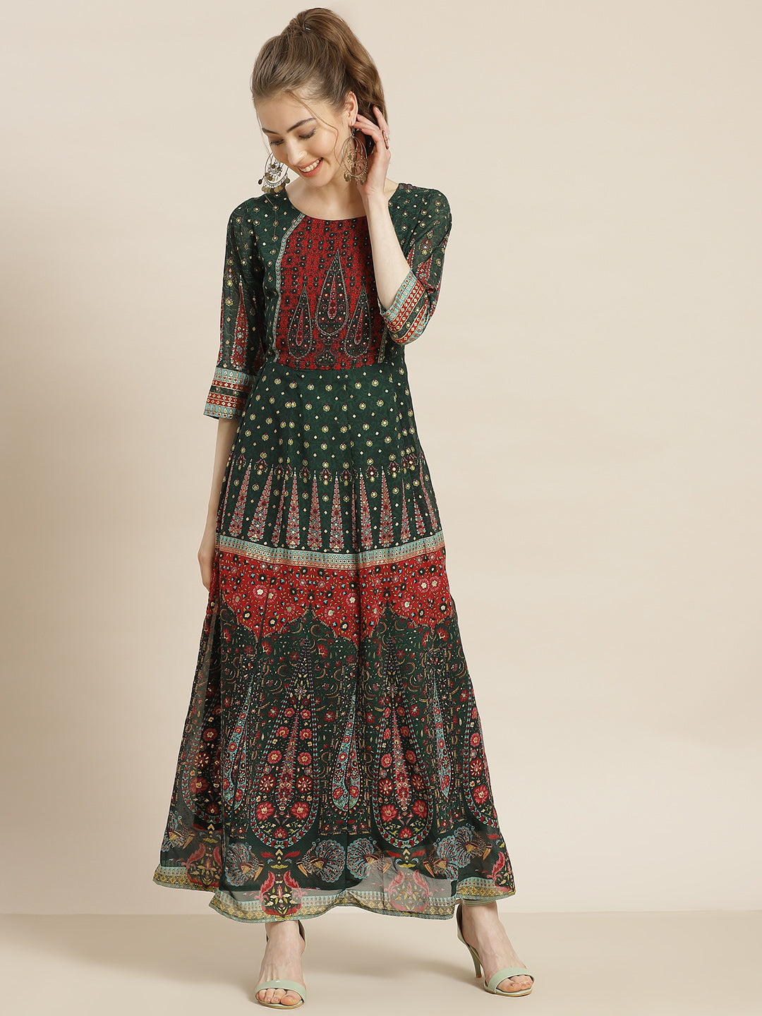 Juniper Womens Jadegreen Georgette Foil Print Maxi Dress - Distacart