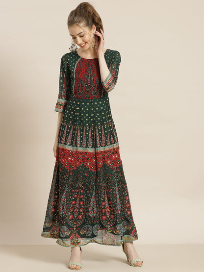 Juniper Womens Jadegreen Georgette Foil Print Maxi Dress - Distacart