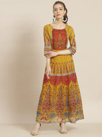 Thumbnail for Juniper Women Mustard Georgette Printed Anarkali Dress - Distacart