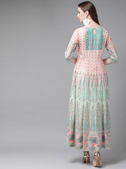 Juniper Womens Peach Georgette Foil Print Maxi Dress - Distacart