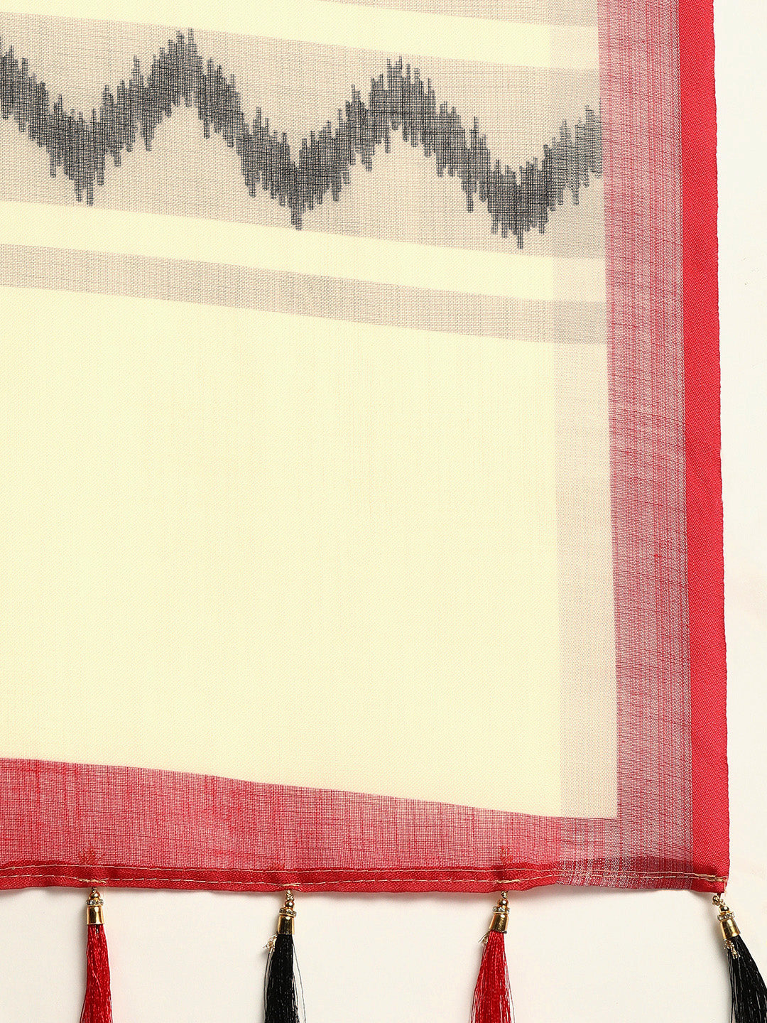 Sangria Off-White & Black Pure Linen Printed Saree - Distacart