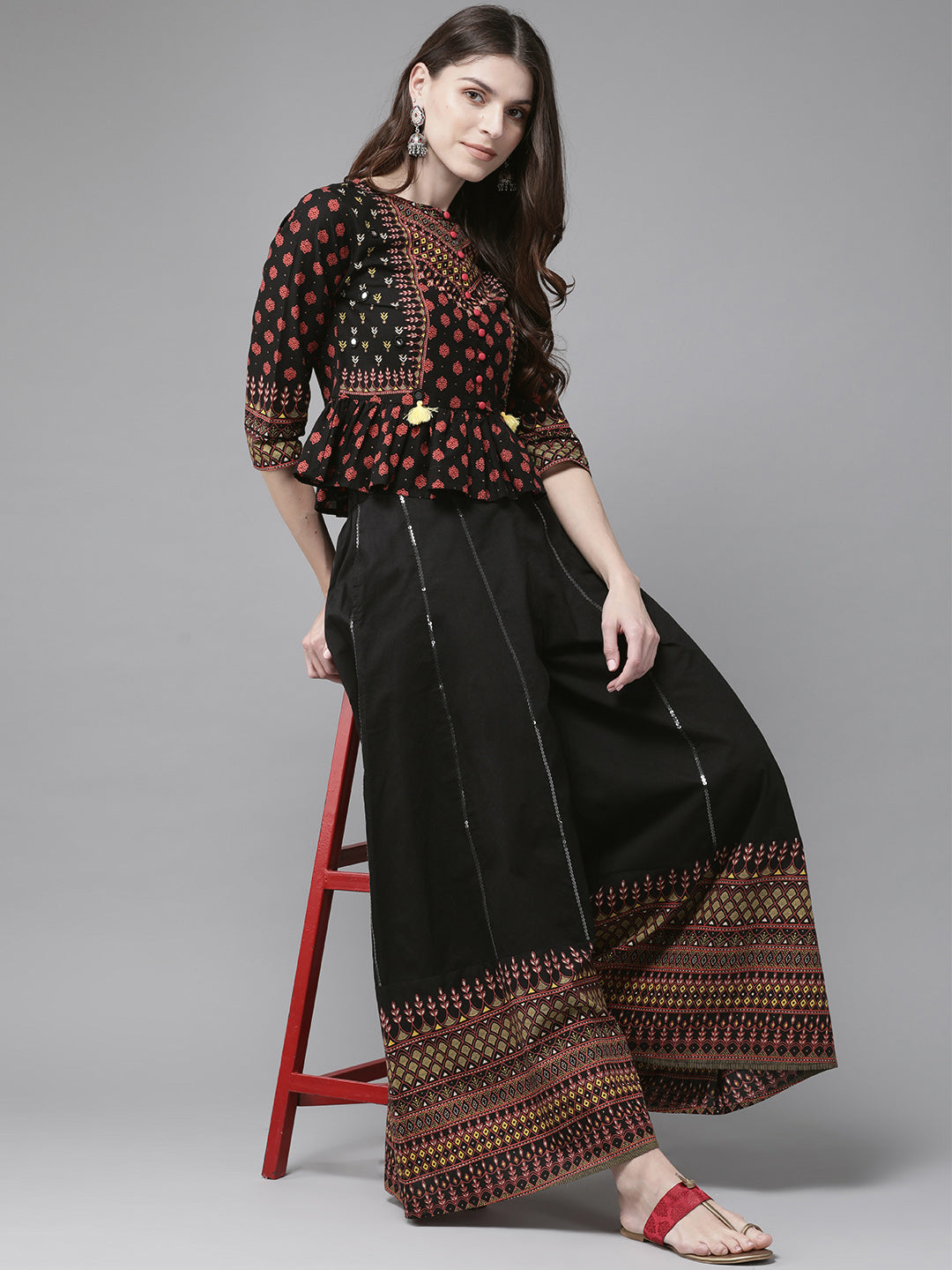 Juniper Womens Black Floral Printed Cambric Clothing Set - Distacart