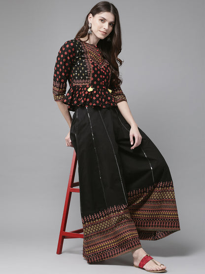 Juniper Womens Black Floral Printed Cambric Clothing Set - Distacart