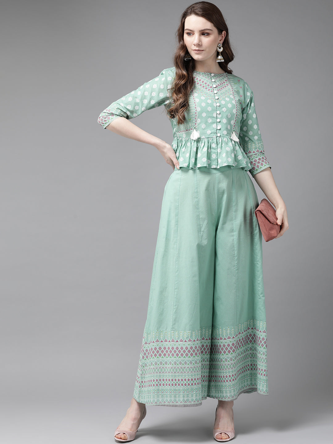 Juniper Womens Mint Floral Printed Cambric Clothing Set - Distacart