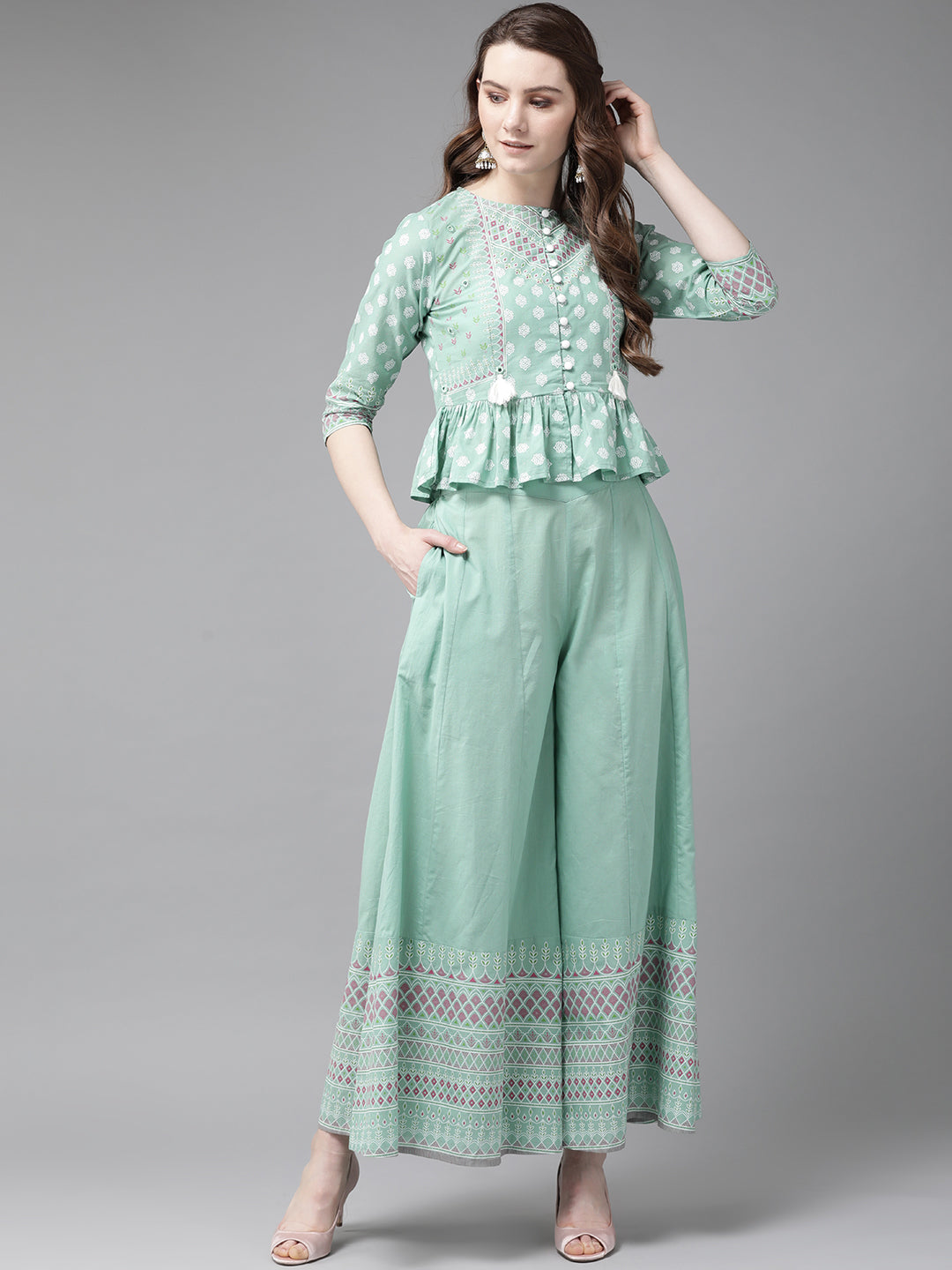 Juniper Womens Mint Floral Printed Cambric Clothing Set - Distacart