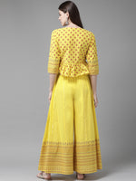Thumbnail for Juniper Women Yellow Cambric Printed Peplum Clothing Set - Distacart