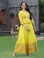 Thumbnail for Juniper Women's Yellow Cambric Printed Peplum Clothing Set - Distacart