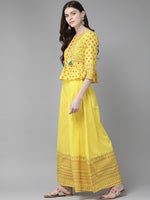 Thumbnail for Juniper Women Yellow Cambric Printed Peplum Clothing Set - Distacart