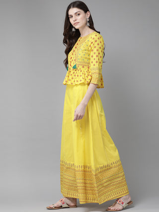 Juniper Women Yellow Cambric Printed Peplum Clothing Set - Distacart