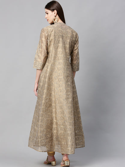 Juniper Women Beige Chanderi Silk Printed Anarkali Kurta - Distacart