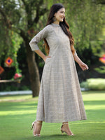 Thumbnail for Juniper Women's Beige Chanderi Silk Printed Anarkali Kurta - Distacart