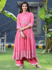 Juniper Womens Coral Georgette Foil Printed Circular Kurta Dress With Solid Palazzo Set - Distacart