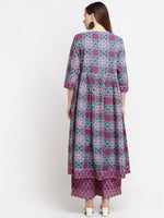 Thumbnail for Kalini Women Brown Floral Printed Thread Work Pure Cotton Kurta with Palazzos - Distacart